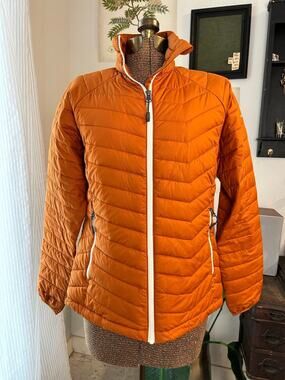 Columbia Womens Thermal Coil Puffer Jacket Burnt Orange Quilted Full Zip Medium